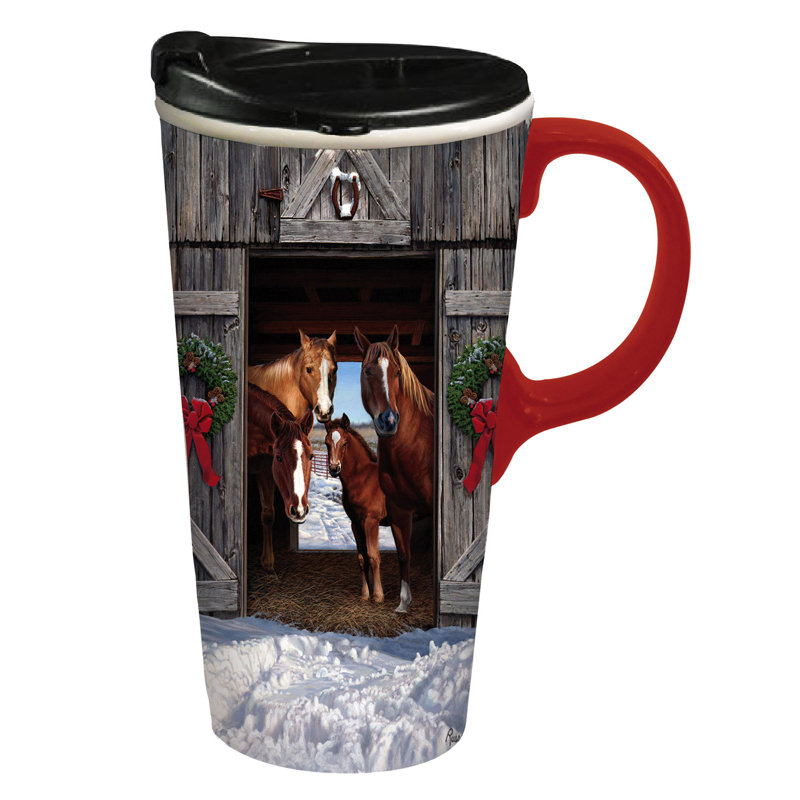 Tasse de voyage 17 oz en céramique Holiday Horses