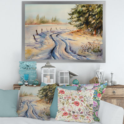 «Snowy Winter Forest Landscape Country Road in Snow», peinture sur toile