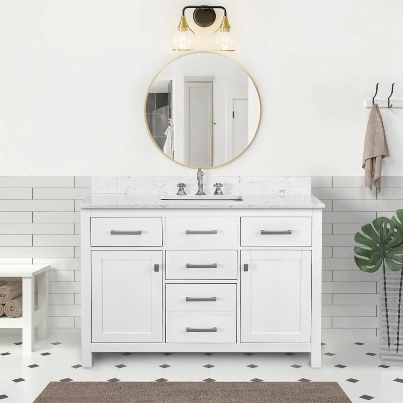 Meuble-lavabo de salle de bain, meuble de rangement à structure en bois, meuble-lavabo autoportant avec tiroirs à fermeture en douceur