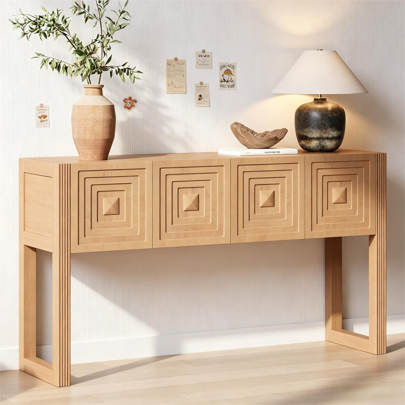 Console moderne avec tiroirs, Marron clair