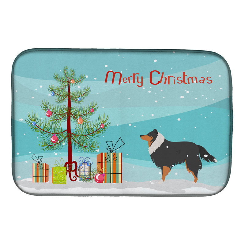 Tapis de séchage sheltie/shetland berger merry christmas tree