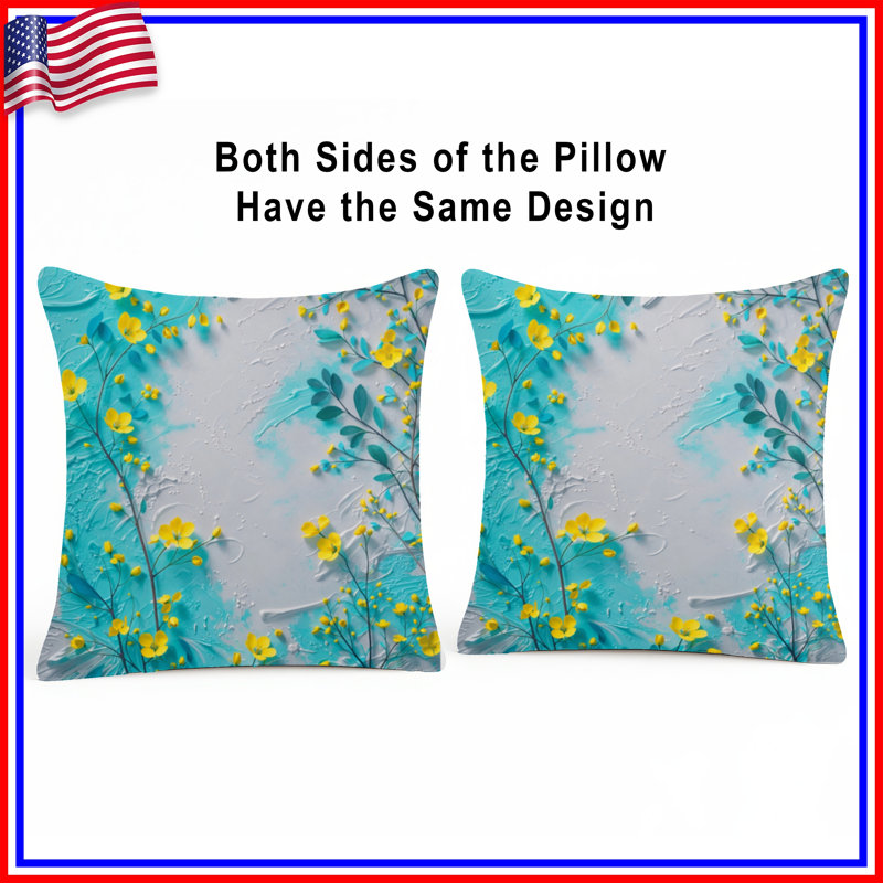 Queen Polyester, 14 x 14 inches, Bright Yellow and Aqua
