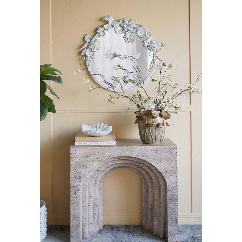 Console 32,3 x 14,2 x 29,9 arquée moderne avec finition en faux travertin beige, légère et durable