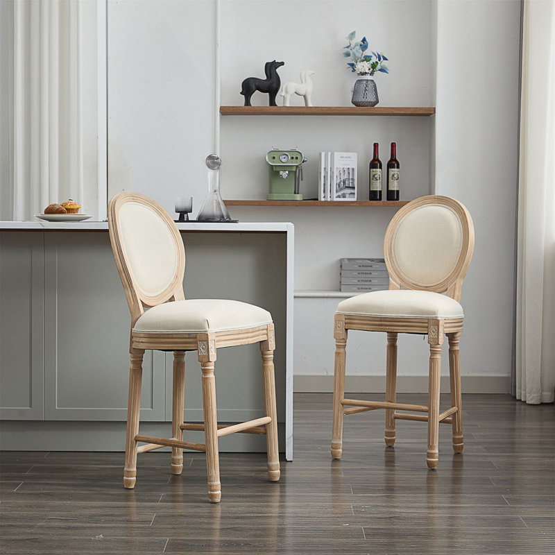 Tabourets de bar en bois avec assise rembourrée et naturel, ensemble de 2, Tabouret de comptoir (siège d'une hauteur de 25,9
