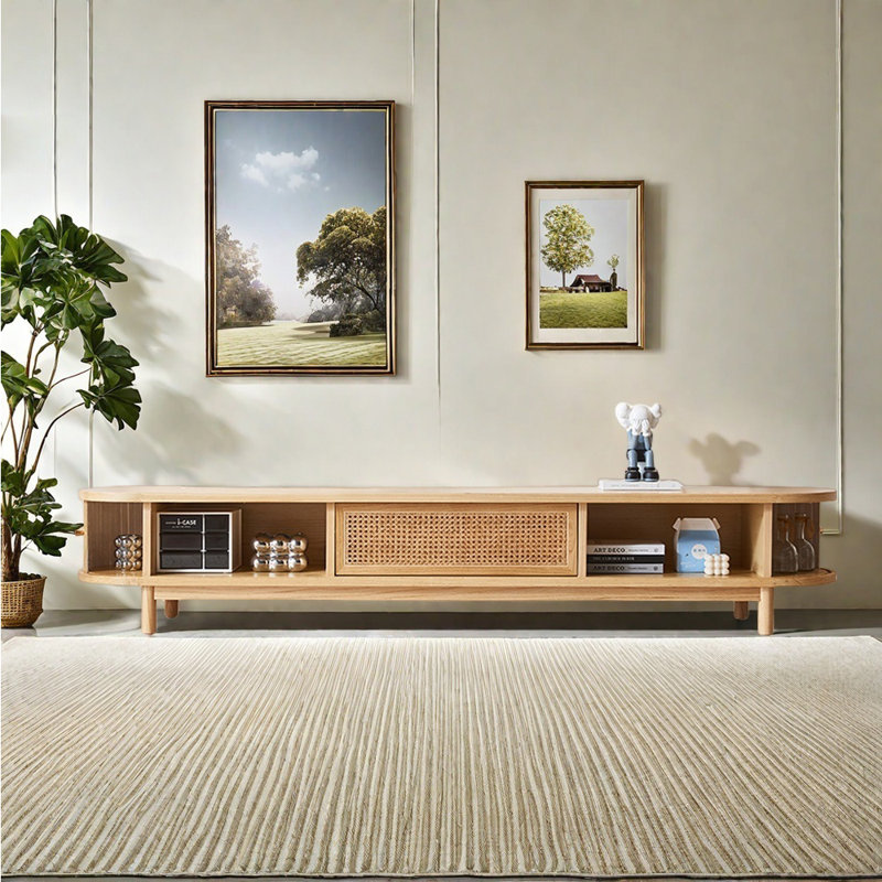 Meuble télé moderne de style japonais minimaliste, Burlywood, 82.68"