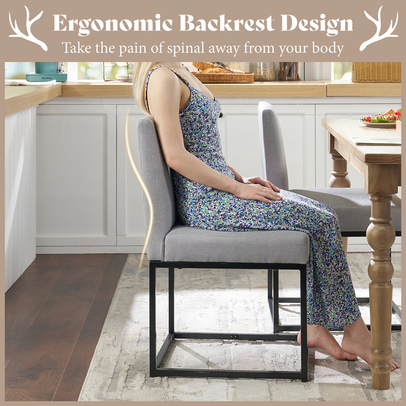 Gray Linen Upholstered Dining Chairs with Metal Frame, Set of 6