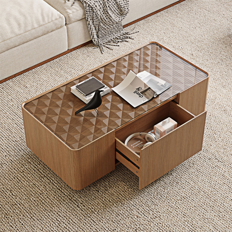 Glass Top Coffee Table with Drawers
