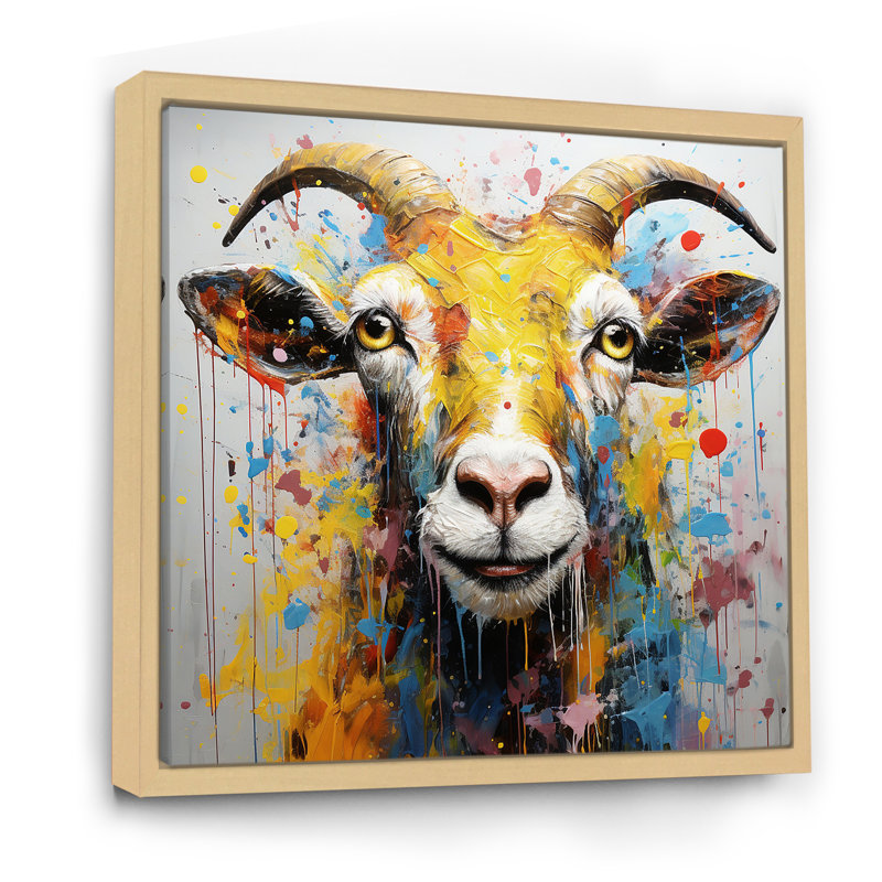 Jaune jaune, art de chèvre, art mural, Cadre flottant brun, H 30 po x l 30 po x P 1,5 po