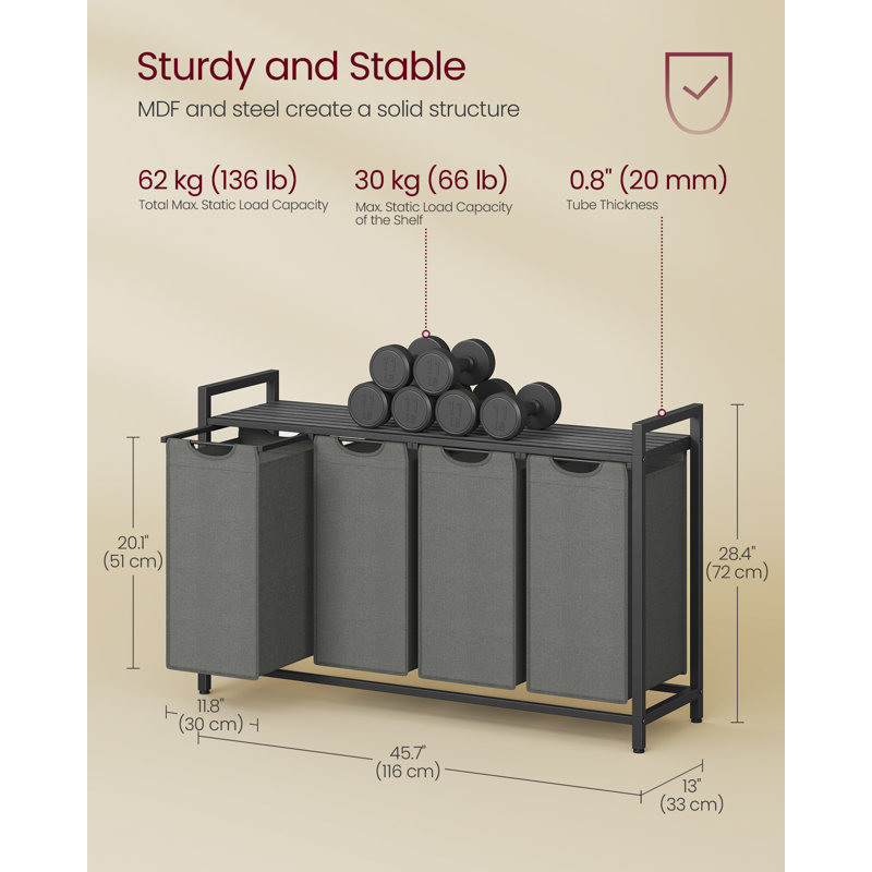 Wood Laundry Hamper with Handles, Black/Grey