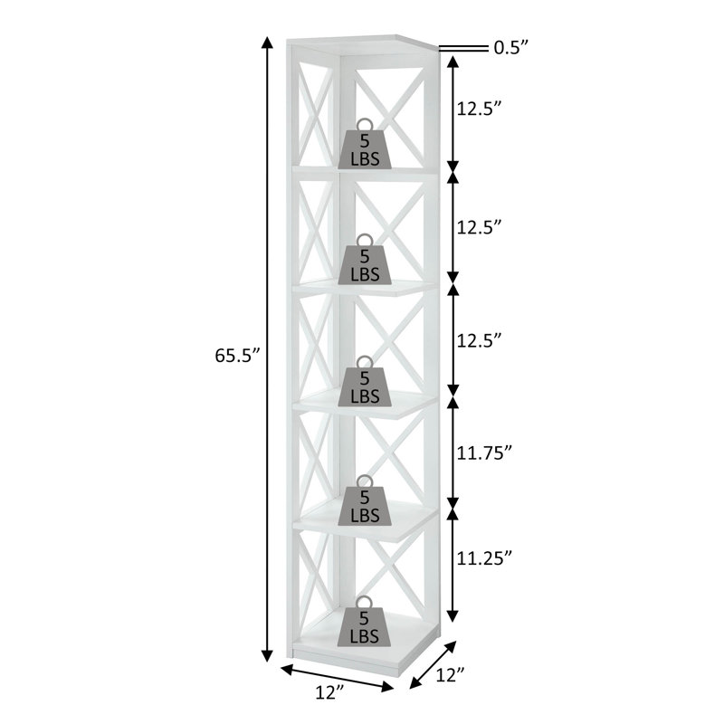 Darek 63.75" H x 12" W Corner Bookcase, Cherry/Black