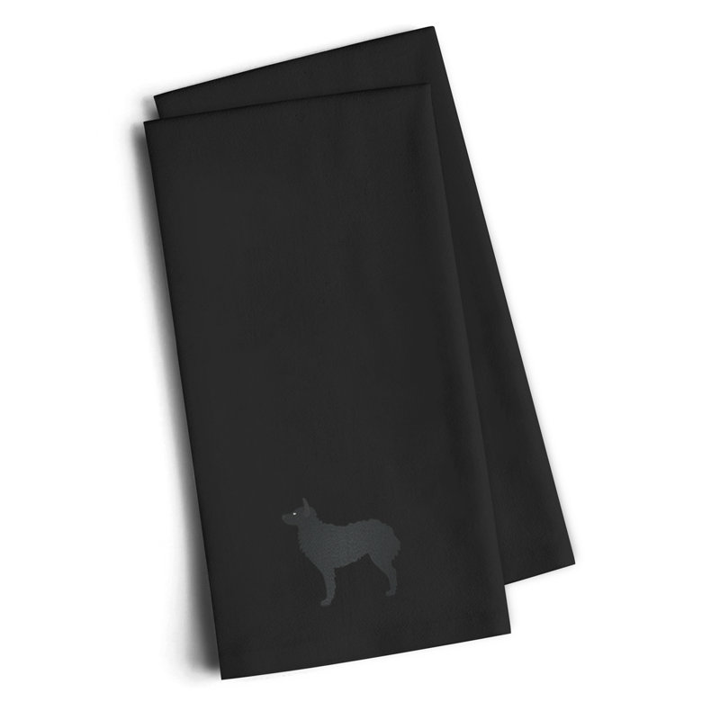 Cotton Embroidered Tea Towel Kitchen Towel, Black, 25" H x 16" W x 0.1" D