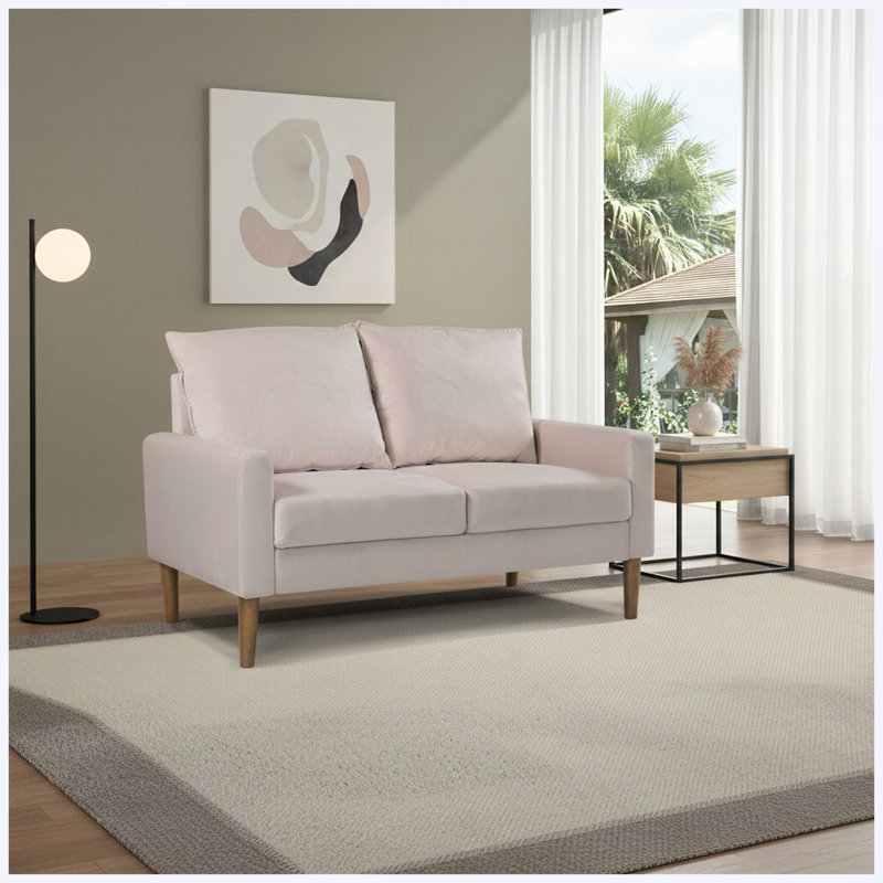 Causeuse moderne à 2 places en velours minimaliste moderne, Ivory Velvet