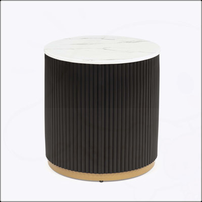 Modern End Table with Luxurious Marble-inspired Top, Reeded Base, and Gold-finished Foundation for Elegant Living Rooms
