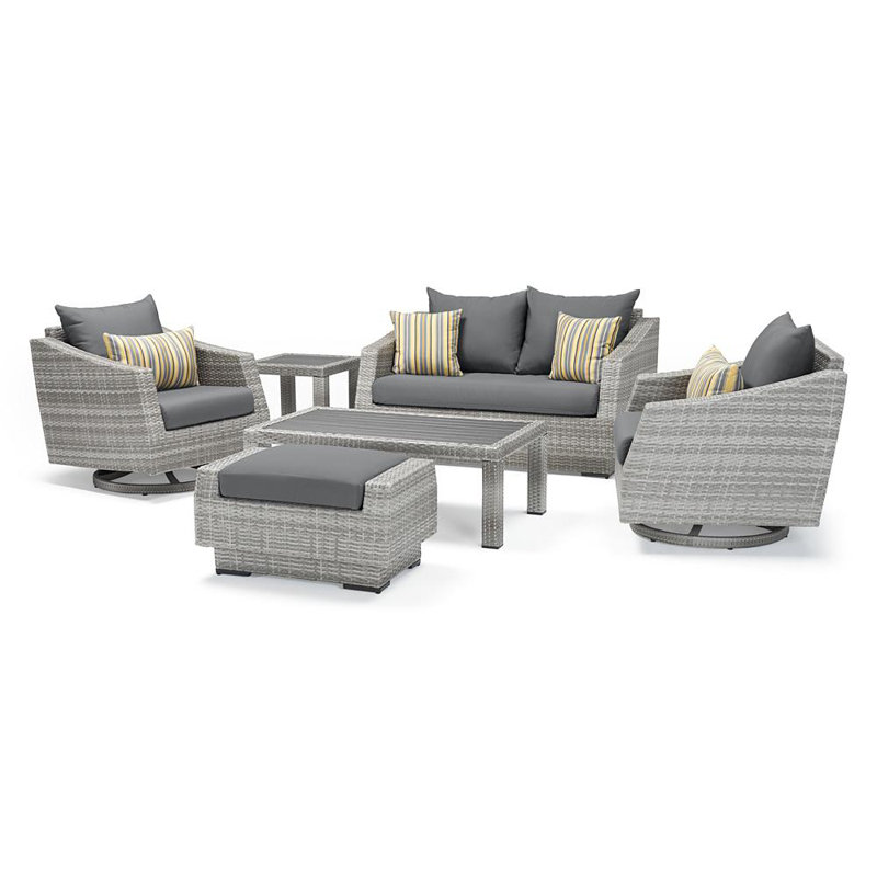 Cannes 6 Piece Love and Club Deep Seating Group with Cushions, Charcoal Grey Sunbrella®