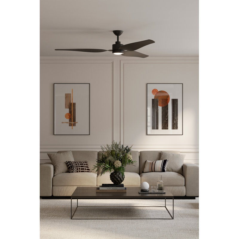 Norwynd 72" 5CCT LED Smart Coastal Rated Indoor/Outdoor Ceiling Fan, Coal, Black