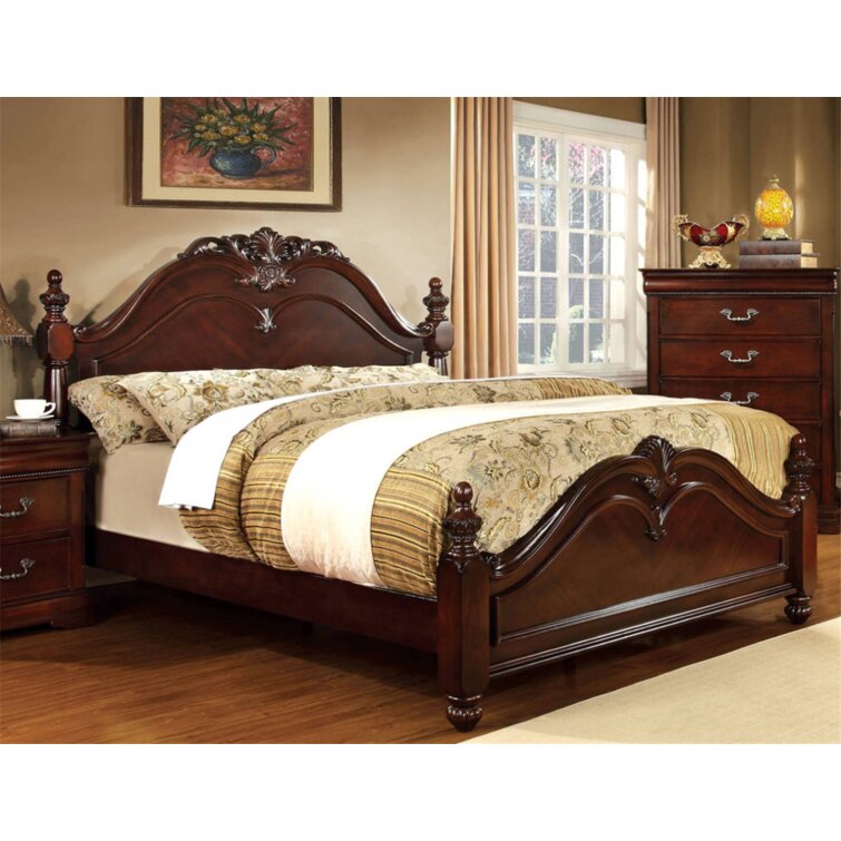 Brown Cherry Bedroom Furniture 1pc Queen Size Bed Solid wood Post