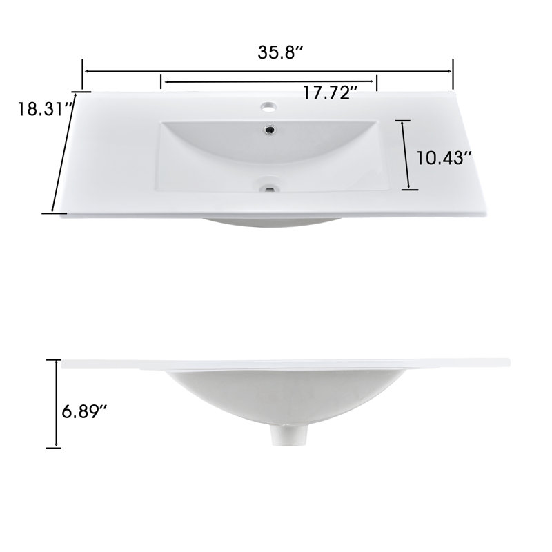 steinstil 36 " Ceramic Rectangular Bathroom Sink and Overflow Hole