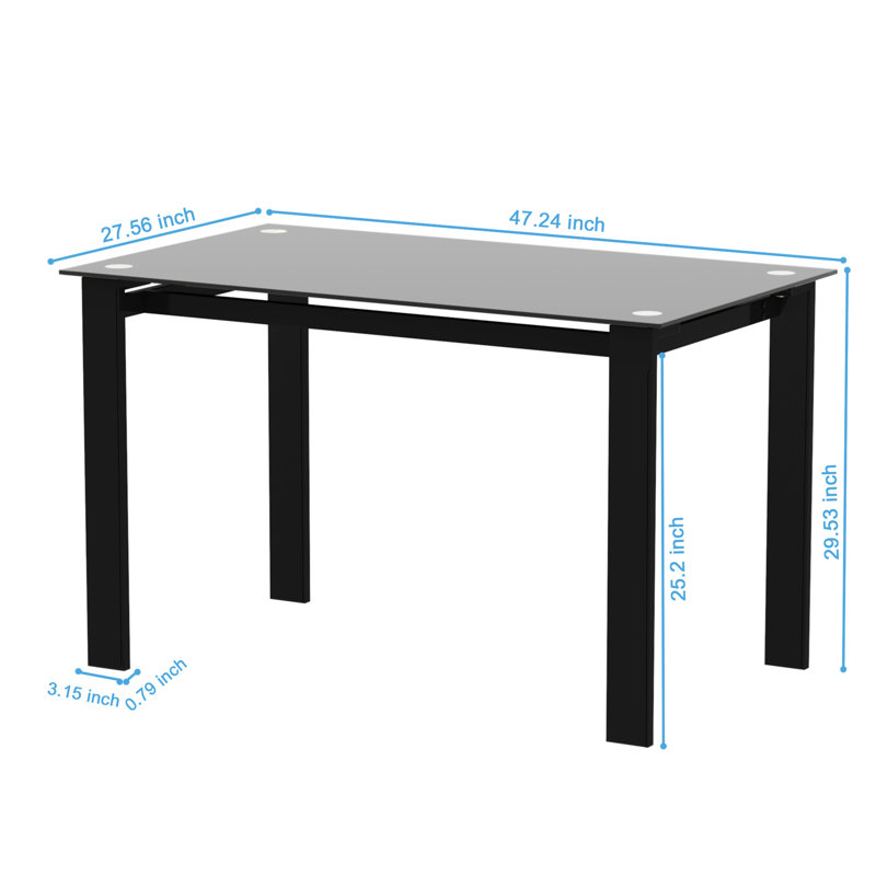 Table moderne - Verre trempé noir, rectangulaire, expérience palpitante, capacité de verre de 170 lb pour jouer, charge