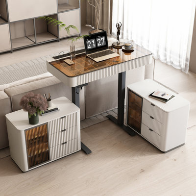 Height Adjustable Rectangle Standing Desk with Cabinet