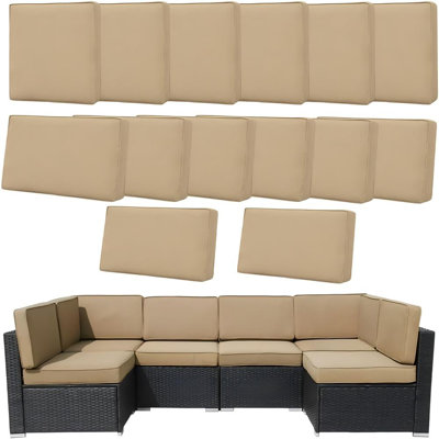 14-Piece Outdoor Cushion Cover Set | Replacement for 6-Seater Patio Sofa | Zipper Closure and Machine Washable Fabric