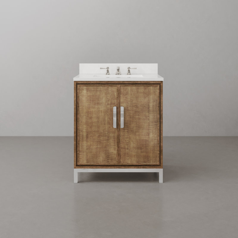 Brookhn 30 In. Single sink White Quartz top Bath Vanity in Lustrous Walnut with Classic Faucet, Faucet Included