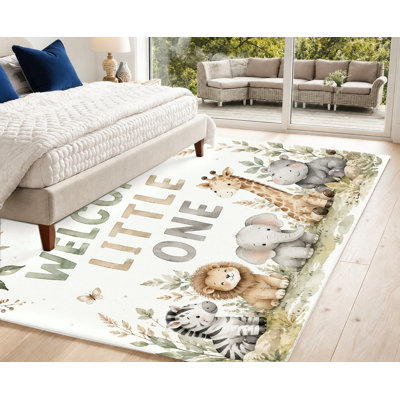 Tapis imprimé aquarelle animaux de safari, thème d'accueil, motif lion, zèbre, éléphant et girafe, tapis de sol artistique, antidérapant, décoration intérieure pour dortoir, salon, chambre