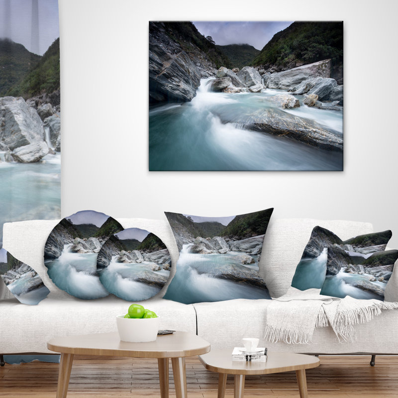 Oreiller lent en shore de mer dans un mouvement de mer bleu, 12 po x 20 po, Coussin lombaire