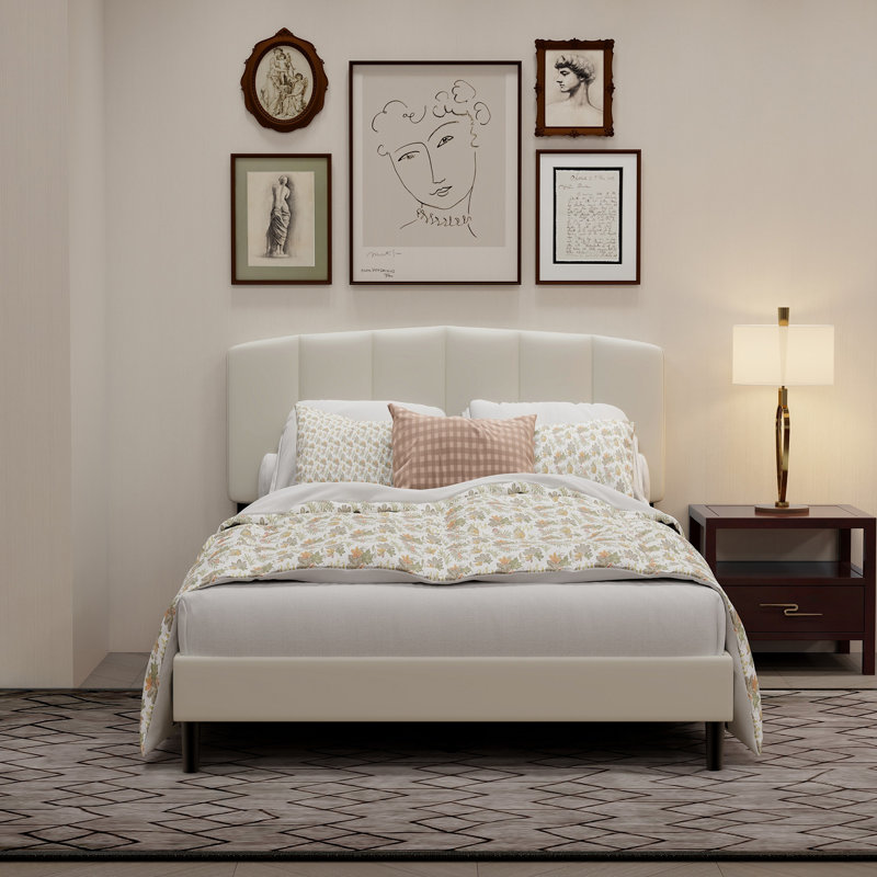 Lit tapissier standard, Double, Beige