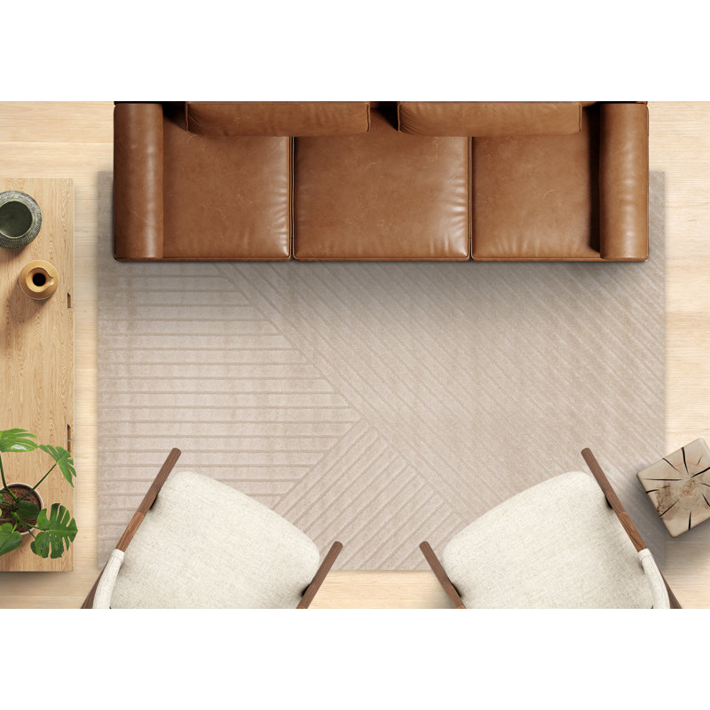 Martaveous Textured Lines Greige Area Rug, Rectangle 6'7" x 9'6"