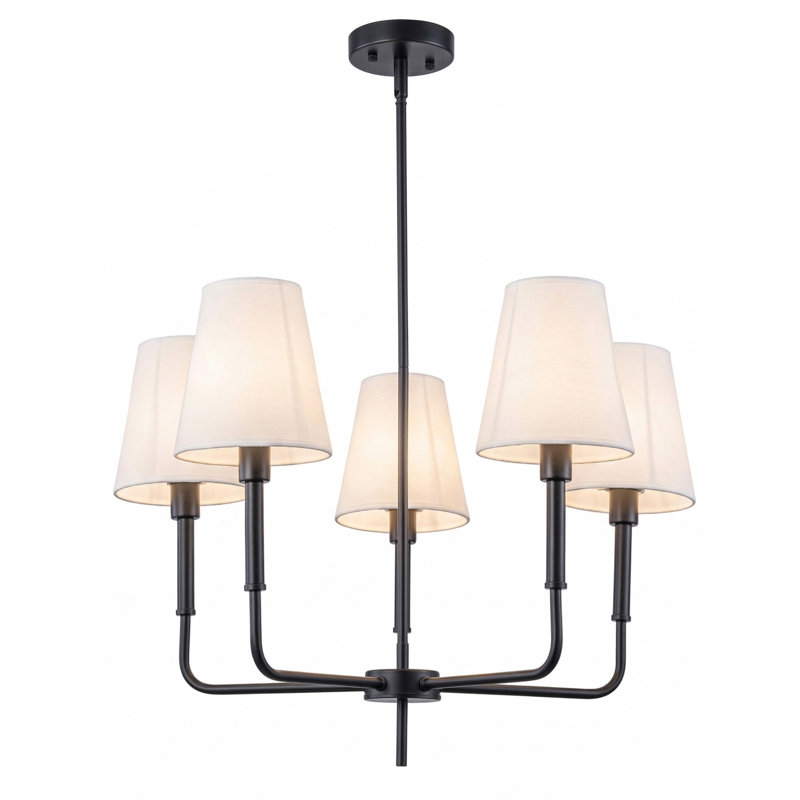 Lustre 5 lumières avec abat-jour en tissu