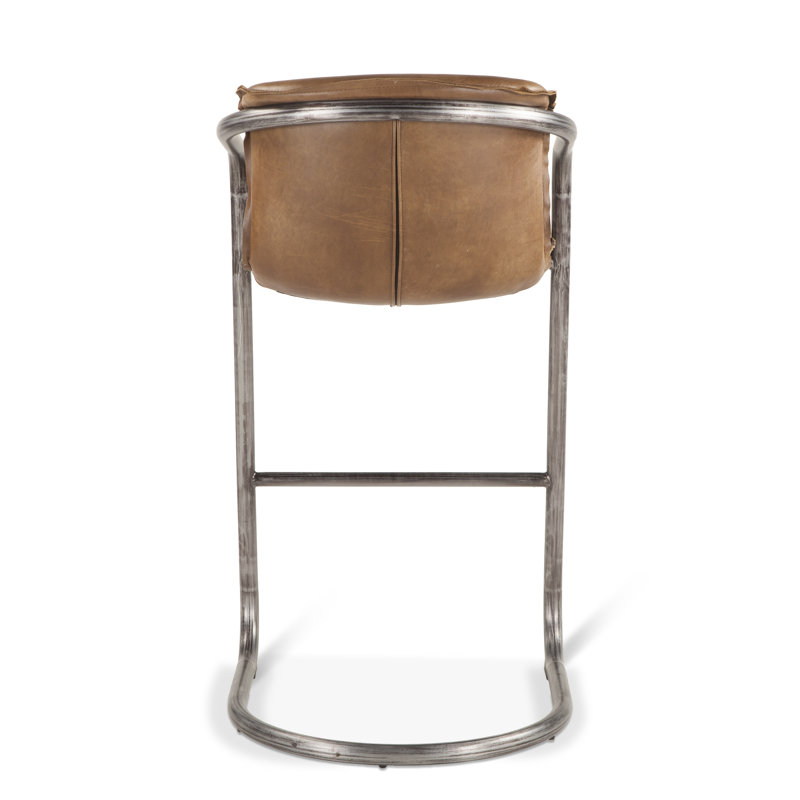 Chiavari Distressed Leather Bar Stool, Chestnut Leather/ Brushed Nickel Frame, Bar Stool (29" Seat Height)