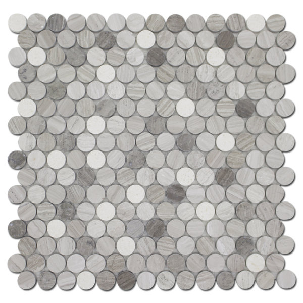 PENNY ROUND WOODEN GRAY MOSAIC