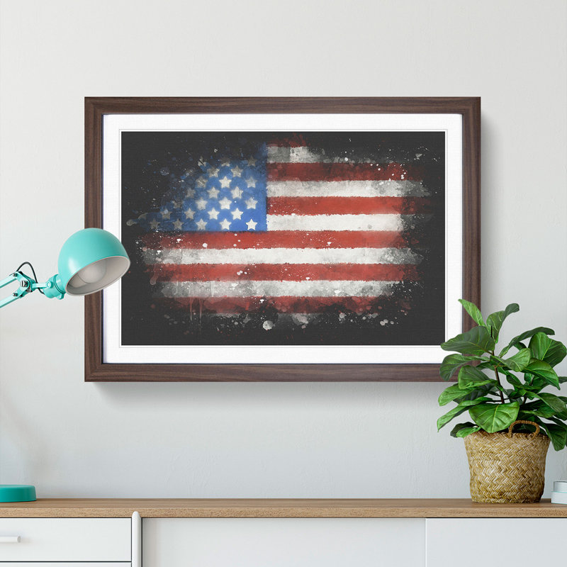 Painted American Flag - Picture Frame Graphic Art Print, 33cm H x 45cm W x 2cm D, Walnut Framed