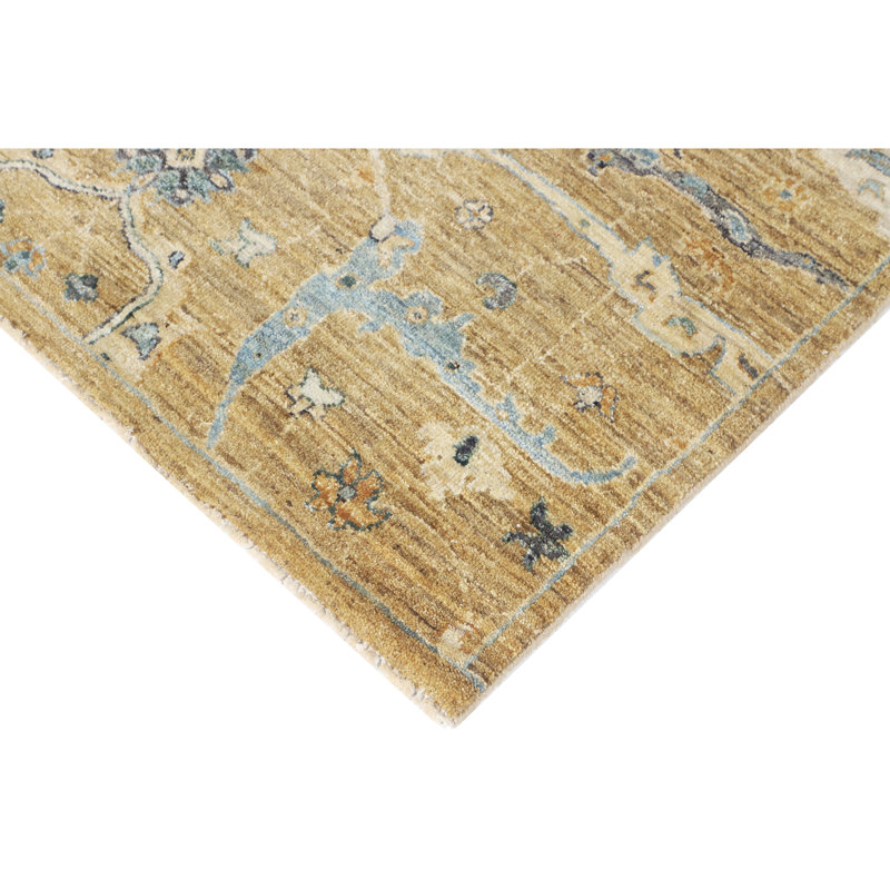 High-Quality Hand-Knotted Olive And Grey Area Rug, Rectangle 5' x 8'