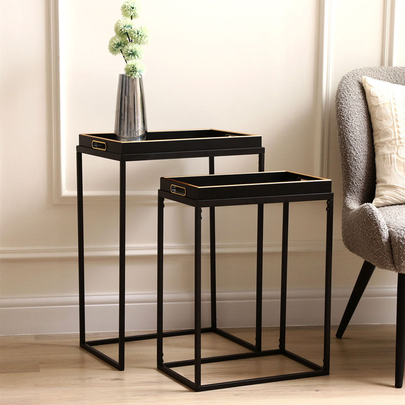 Avron Metal Nesting Table for Living Room Furniture, Modern Nest of End Table, Side Tables with Glass Top