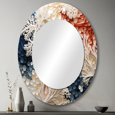 Rose et blanc Coastal Coral Collage II - grand miroir mural ovale sur métal