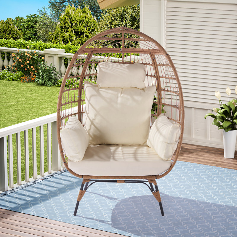 Wicker Egg Chair, Oversized Indoor Outdoor Lounger, Beige