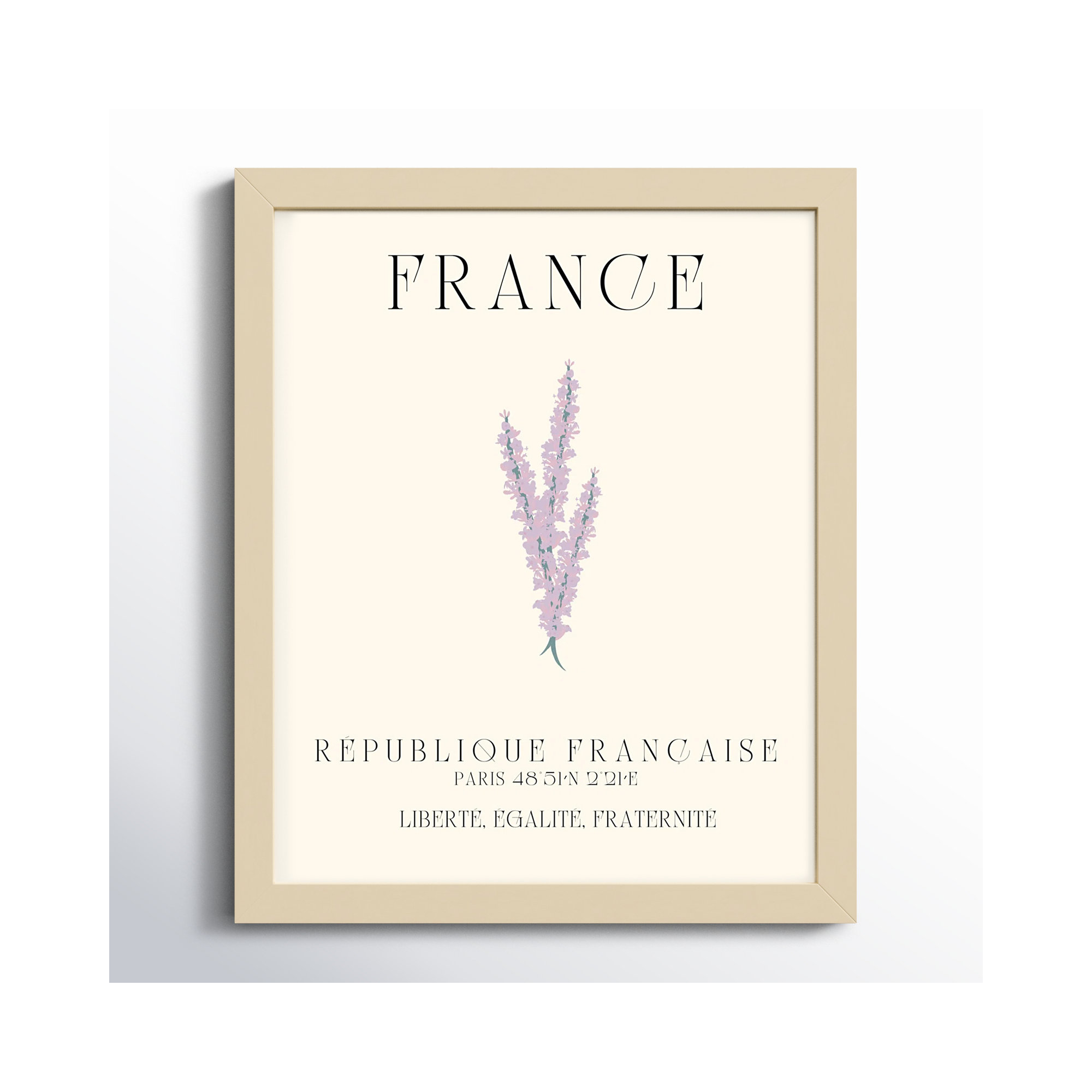 France Travel Poster French Lavender by Chayan Lewis, 14" W x 17" H x 1" D, Brown Framed