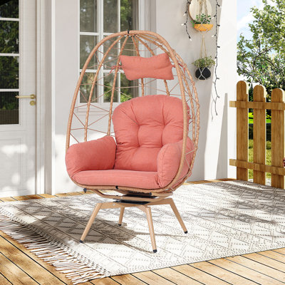 Fauteuil surdimensionné pivotant à 360 ° en rotin pour l'intérieur et l'extérieur avec coussins épais et amovibles