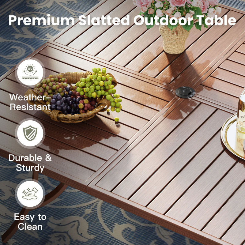 8-Person Square Patio Dining Set With Wicker Rattan Chairs, Brush Wood Brown