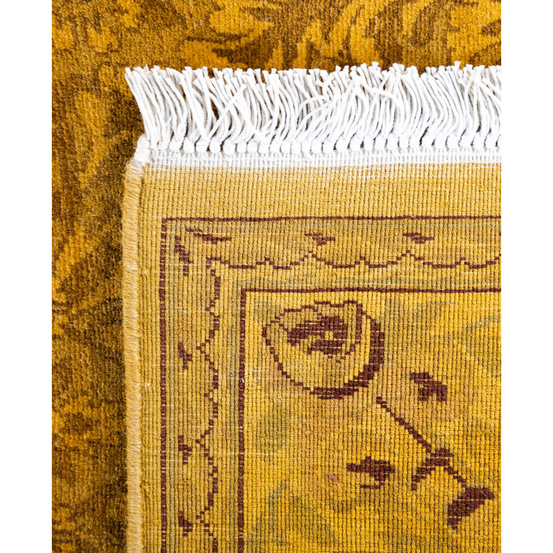 Overdyed Hand-Knotted Wool Modern-Contemporary Yellow Runner 2' 7" x 16' 1"