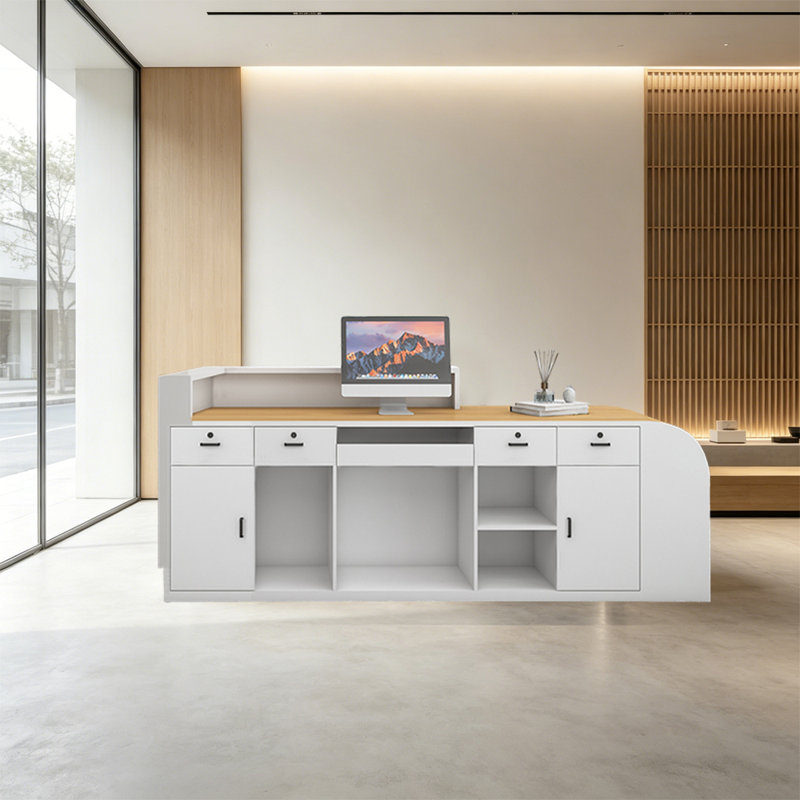 Bureau de réception avec tiroirs verrouillables, 39.37'' H X 94.49'' W X 23.62'' D, White/Gray
