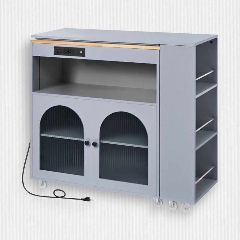 Solid Wood Top Kitchen Island, Gray