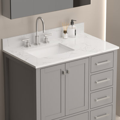 Plateau de meuble-lavabo en pierre d'ingénierie 36 po avec lavabo et dosseret en céramique