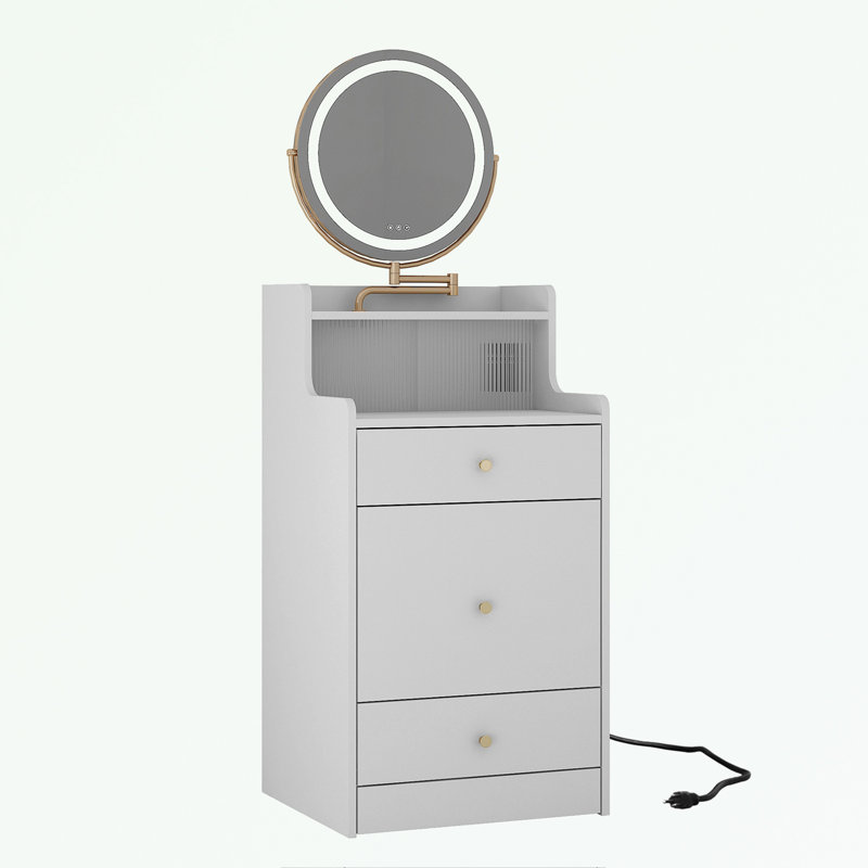 Bureau de maquillage avec miroir à lumières DEL, tabouret rembourré et 2 tiroirs