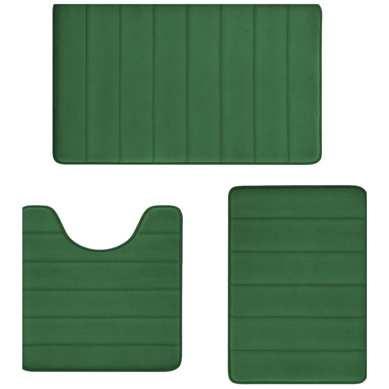 Ensemble de 3 tapis de salle de bain en mousse viscoélastique vert foncé