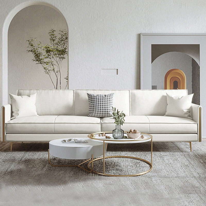 Coussin beige modulaire en similicuir, Beige, H 34,25 po x l 110,24 po x P 35,04 po