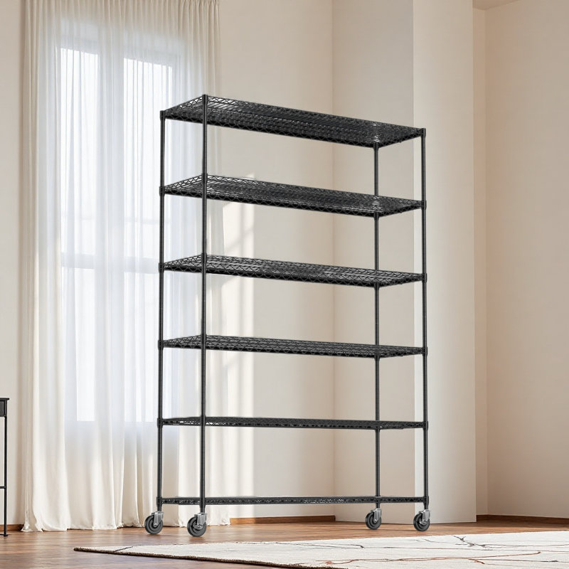 Étagère en fil métallique à 6 niveaux, 6 000 lb de rangement NSF à hauteur réglable pour le garage en métal avec roulettes, étagères métalliques robustes