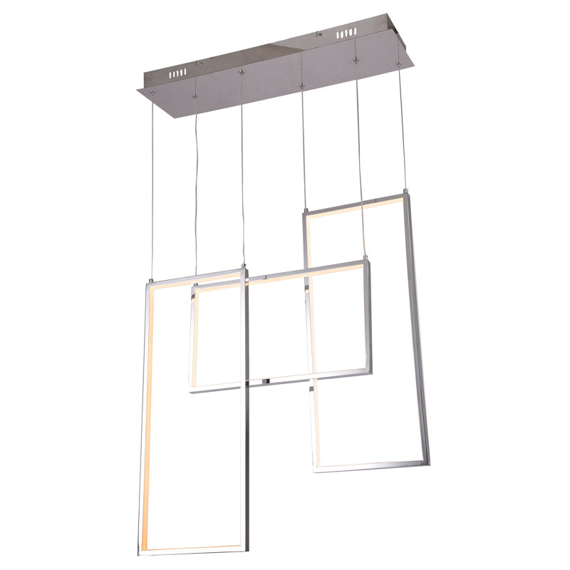 Lustre 3 lumières DEL chrome avec boîte suspendue