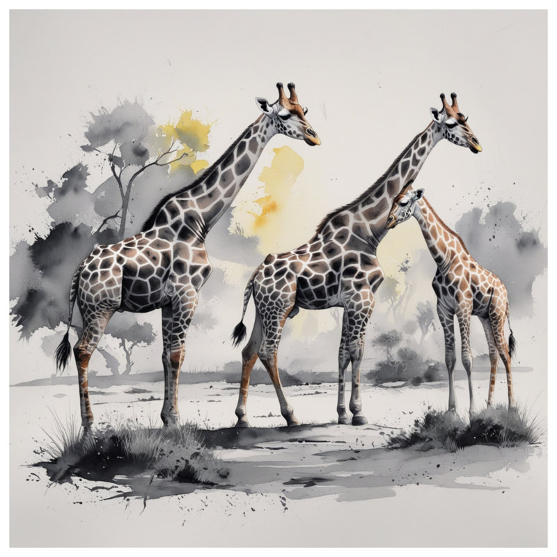Couvre-lit matelassé aquarelle Girafe Family, Double
